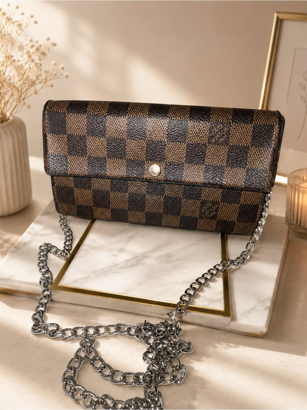 Louis Vuitton Damier Checkered Wallet - Brown